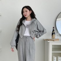 바보사랑 여성 투디 루즈핏 오버록 스티치 크롭 후드 집업.디작소
