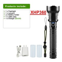 led 초강력 사냥용 써치라이트 후레쉬 7000000LM 500W LED 손전등 USB 충전식 3500M 고성능 줌 전술 랜턴 롱 샷 토치, XHP360 B_1개 | 줌