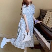 메이킹유 라운드넥 반팔 허리주름 플라워프린팅 C7711레나타원피스
