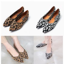 여성 호피 레오파드 니트 스판 단화 플랫슈즈