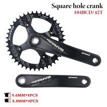 PROWHEEL크랭크셋 스퀘어 홀 산악 자전거 크랭크 170175mm 323436384042T 스프로킷 104BCD 크라운 MTB 크랭크셋 체인링, 175mm, Square hole 42T R+175mm