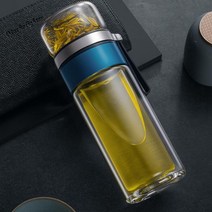 찻물 분리 티컵 휴대용 필터 이중 유리컵 물컵 용량 440ml, 금색
