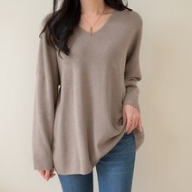 데일리앤 뮤즈 여성 데일리 루즈핏 브이넥 롱 니트