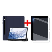 1+1 갤럭시탭S8 플러스 S펜수납 북커버 케이스+강화유리 액정보호필름1장 SM-X800 X800N X806 X806N S8+ 12.4 갤탭 삼성, 네이비