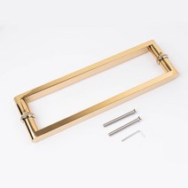 철물파크 스텐 원형 플랫 강화도어 손잡이 340mm 골드유광, 1개