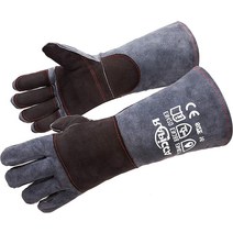 RAPICCA Welding Gloves Heat/Fire Resistant Leather For Stick Mig Tig Forge BBQ Grill Fireplace Wood, 03 Black-grey(length 16in)
