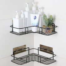 Threeofus 접착식 코너선반 욕실 주방 화장실 벽 선반 부착형 철제 바구니 블랙 화이트, 4개
