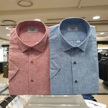 레노마 셔츠 # 왕창 세일** 린넨 혼방 시원한 슬럽 멜란 미니 핀체크 슬림핏 반팔 셔츠 RMUSLP-337-RD BU9