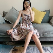 휴양지패션 야자수 트로피칼 점프수트 쉬폰 원피스 끈나시 플라워프린트 꽃무늬