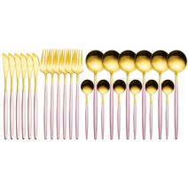 캠핑수저 스테인리스 스틸 식기 골드 나이프 포크 럭셔리 커트레이 선물 주방용 24 개, 8.Pink gold