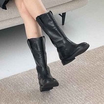 가죽 미들 부츠 둥근코 여자 데이트 클럽 패션 데일리