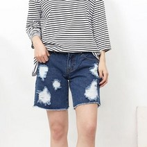스벅이벤트 여자 4부 청바지 찢어진 반바지 팬츠 데님 워싱진