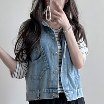 케이에비뉴 백버튼 후드 탈부착 데님 베스트