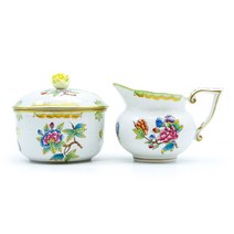 Antique ﻿헤렌드 퀸 빅토리아 슈가 크리머 세트 헝가리 명품 수입그릇 티타임 티세트, 1개