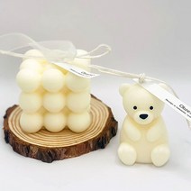 오브제 필라캔들 큐브 곰돌이 3종 세트 + 우드코스터, 클린코튼