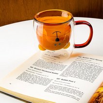 곰돌이 모양 내열유리 손잡이 머그컵 감성유리컵 주스컵 라떼잔 우유잔, 엠버 브라운