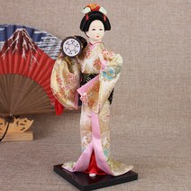 일본전통 선물용 일본 인테리어 이자카야 초밥집 스시 일본인형 일식집 기모노 입은 게이샤 인형, 화이트 G1 핑크 골드 숄더