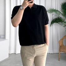 룩플레인 소프트 노버튼 나그랑 여름 반팔 니트 카라 티셔츠 5color