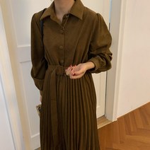 빈티지 프렌치 무드 허리 여리여리 플리츠 미디 코듀로이 아우터 이너 원피스