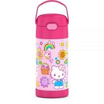 THERMOS 아동용 펀테이너 스테인리스 스틸 진공 보온 빨대 텀블러 12 oz 퍼플 하트, FUNTAINER 12 Ounce Bottle, Hello Kitty
