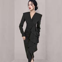 단정한 수입 아나운서 미디 원피스 블랙 브이넥 셔링 겨울 하객룩 결혼식 코디 30대 40대 박민영 오피스룩 상견례 옷차림