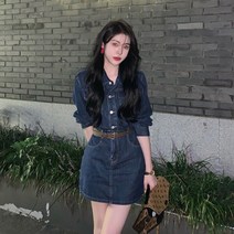 빈티지데님원피스 일찍이 봄계절 2022 햅번 프렌치 클래식 긴 소매 청 여성 보이핏 볼륨 디자인 힙랩 4509489240