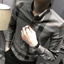 남자체크셔츠 봄 가을체크셔츠 긴 소매 트렌드 슬림 멋진 비지니스 링클프리 남성 와이셔츠 2530684138