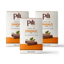 Pili 천연 샌들우드 비누 바 (3팩). 여성 남성 청소년 및 모든 피부 타입용 얼굴 및 바디 비누 바. Jabón de Sandalo. 각 99.2g(3.5온스).