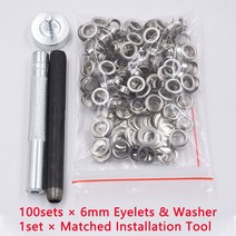 100 SETS 3.5-17MM 금속 EYELETS GROMMETS WITH INSTALLER 다이 펀치 프레스 아일렛 도구 세트 LEATHERCRAFT 의류 신발 커튼, 6mm