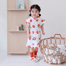 S/S 콩베베 여아 스트로베리 배색 프릴원피스 자매룩 비치룩 바캉스룩CH02