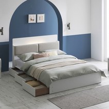 프린홈 소르젠 LED 리노 서랍형 슈퍼싱글/퀸 침대+베이직 본넬 매트, 화이트