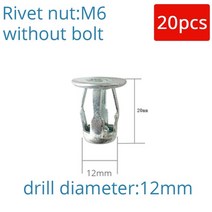 로크 너트 꽃잎 리벳 잠금 볼트 탄소강 철 건 고정 확장 나사 자동차 번호판, m6 너트(20개)