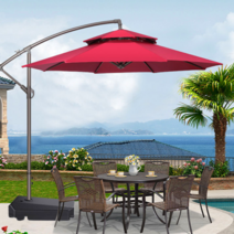 로한스 대형 이중원형 폴딩 파라솔 테라스 정원 펜션 캠핑 카페 그늘막 대형 물통받침대 포함, 아이보리