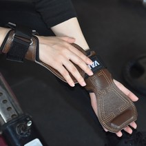 Neirny 프로 헬스 스트랩 좌우 가죽 손목보호대 일체형 그립 리프팅 턱걸이 역도 데드리프트 여성 남성 스트렙, 브라운