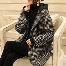 순이들 여성 체크 격자 후드 코트