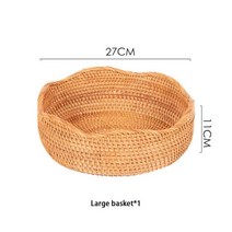 레이스 손으로 짠 등나무 바구니 과일 위커 트레이 스낵 보관 빵 접시 케이크 잡화 컨테이너 주방 장식, Wave L