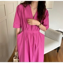 버블제니 포켓 벌룬 플리츠 브이 원피스 오피스 데일리 데이트 여행