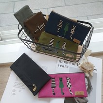 더드림 [ 국내제작 ] 고양이 자수 2단 지퍼 파우치 지폐 통장 지갑 필통 케이스 파우치형, 다크그레이