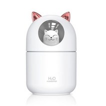 (1+사은품) 2021년 신형 고양이 가습기 냥냥이 가습기 무드등 휴대용 책상용 USB 가습기, 화이트