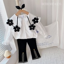 뽀뽀뽀 아동복 여아 검정플라워 블라우스 + 바지 상하세트 유아 키즈 아동 아기 봄 가을 정장 옷