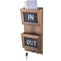 MyGift Wall-Mounted Wood Mail Sorter with Chalkboard Panels & Key Hooks null, 1, Brown