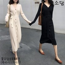 꽃소담M-389 슬림핏 니트 긴팔 원피스 드레스 가을 2021 여성 디자인감 기질 치마