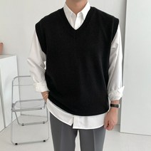 포앤유 / 오버핏 브이넥 남자 니트조끼