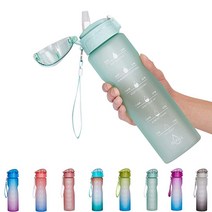 NOOFORMER 680.4g(24온스) / 946.4ml(32온스) 동기 부여 물병 타임 마커 및 빨대 포함 - 워터 트래커 병 누출 방지 BPA 프리 피트니스 스포츠 야외, A7-32oz-Lime Green