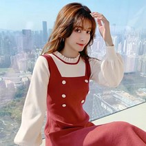 ANYOU 여성 니트원피스 롱 루즈핏 원피스