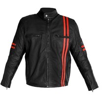 Salvis Design 남성용 블랙 오토바이 바이커 오렌지 스트립 하이 라이딩 카페 레이서 가죽 재킷 블랙., Large