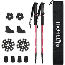 레키 mvc 렉키 fitlife 트레킹 폴 스톡 클라이밍 스톡 텔레스코픽 워킹 폴 경량 알루미늄 하이킹 폴 2개 세트, 레드