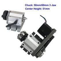 심압대 센터 높이 51mm cnc 회전 축 a 4 축 50mm 65mm 척 3 jaws cnc nema23 스테퍼 모터 for cnc wood router tool, 50mm 척