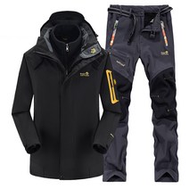 겨울낚시복 자켓 바지 내피 3종 세트 동계낚시복, 4XL, 블랙+그레이