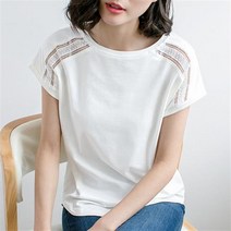 인기신상 여성 여름 라운드넥 펀칭레이스 반팔 티셔츠~4XL